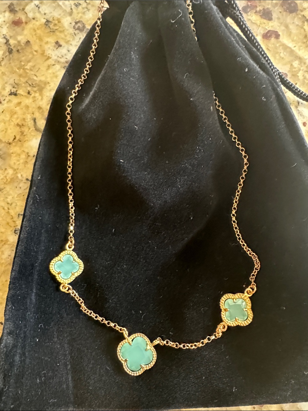 Gold-Tone Necklace with Turquoise Clover Accents